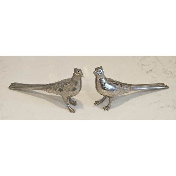 Vintage MCM Metal Pheasant Salt & Pepper Shakers Ringneck Roosters - Picture 1 of 7